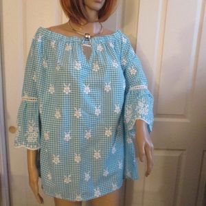 LIFE STYLE blue & white on/off shoulder blouse $58